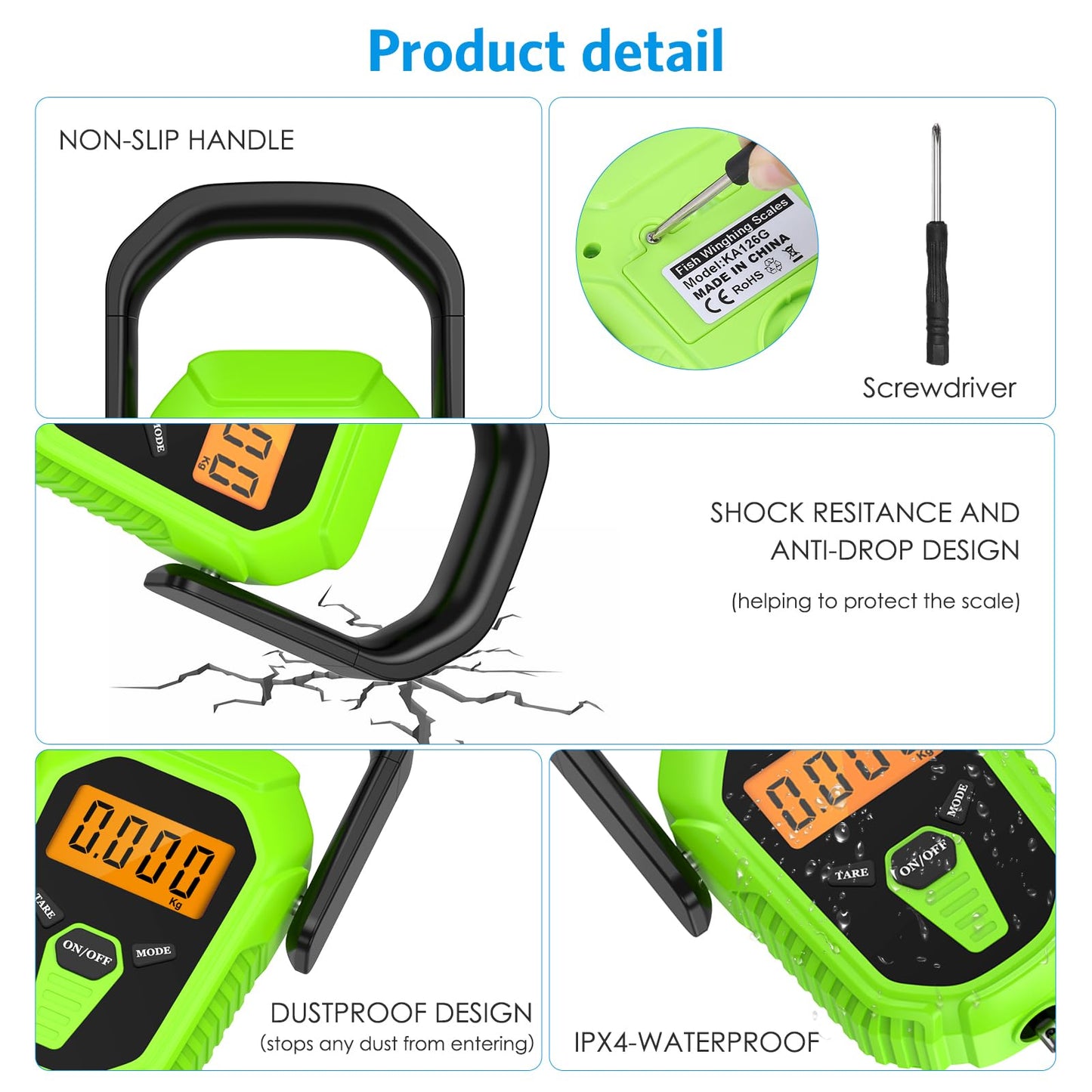 AMIR Digital Fishing Scale, 110lb/50kg Portable Luggage Scale, Electronic Fishing Scale with Lip Gripper, Digital Weight Scale with 38'' Tape Measure, Batteries Included