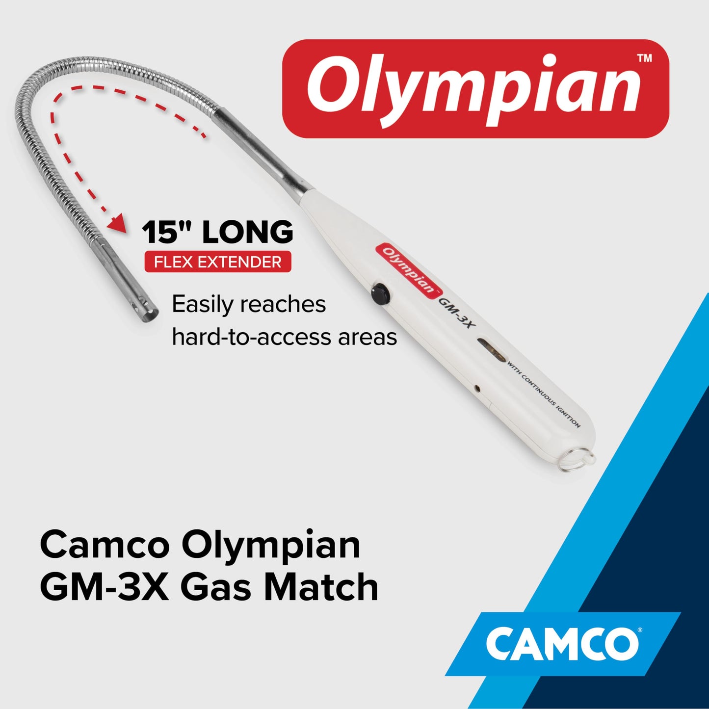 Camco Olympian GM-3X Adjustable Flame Gas Match - Features Windproof Continuous Ignition & Slender Design Equipped with Safety Lock - Refillable with Butane Lighter Fluid (57549)