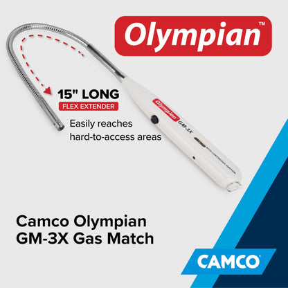 Camco Olympian GM-3X Adjustable Flame Gas Match - Features Windproof Continuous Ignition & Slender Design Equipped with Safety Lock - Refillable with Butane Lighter Fluid (57549)