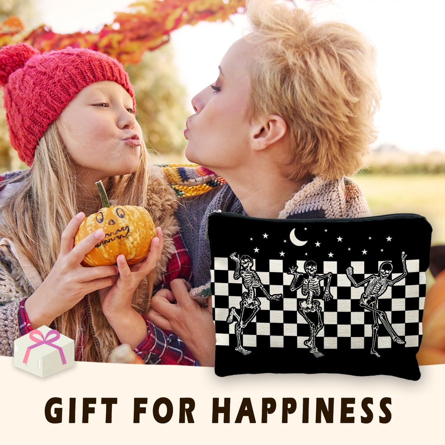 RYYCDOI Halloween Spooky Gothic Gifts for Women, Goth Dancing Skeleton Makeup Bag Cosmetic Pouch