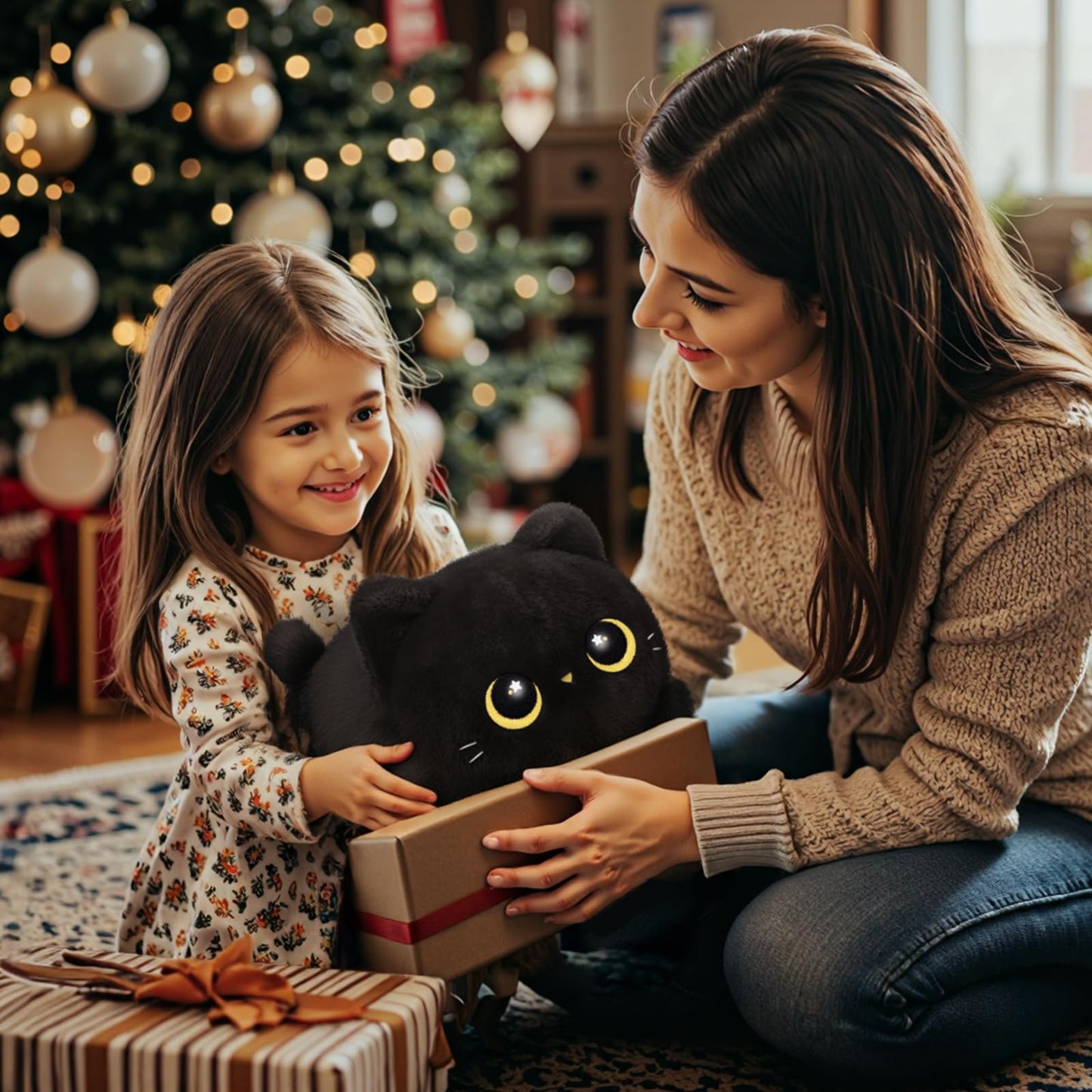 Mewaii 8'' Soft Black Cat Plush Pillow – Adorable Cuddle Plush Toy, Squishy Stuffed Animal for Kids, Adults, and Plushie Lovers, Perfect for Hugging and Relaxing