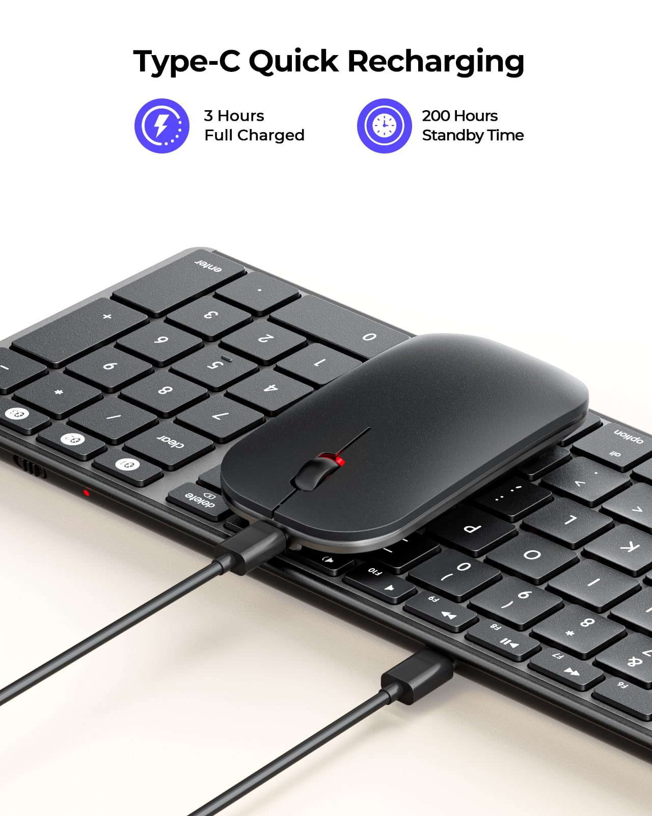 seenda Bluetooth Keyboard and Mouse for Mac, SKM64-2 Multi-Device Rechargeable Slim Wireless Keyboard Mouse Stainless Steel Full Size, Compatible with MacBook Pro/Air, iPad, Mac - Space Gray