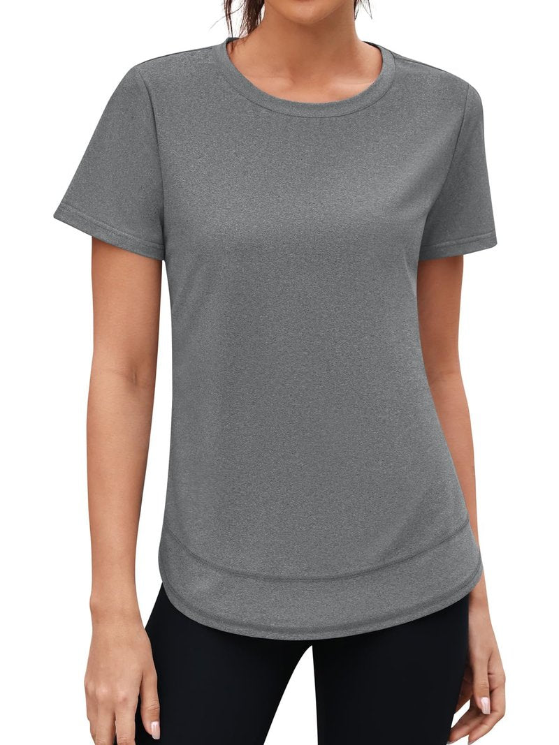 3rd hill Womens Workout Tops Short Sleeve Crewneck Sports Yoga Running Shirts Quick Dry Outfits Gray L