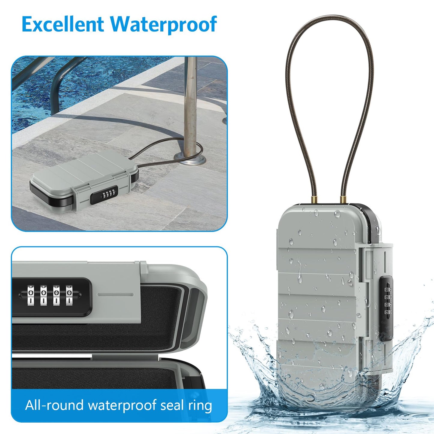 AMIR Portable Safe Box, Combination Security Case LockBox with Code, Waterproof Anti-Theft Mini Travel Safe Box with Removable Chain, Security Box for Home,Office, Grey