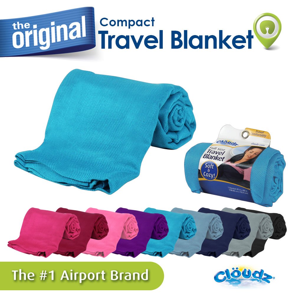 Cloudz Cozy Compact Airplane Travel Blanket for Your Flight, Car, Camping, Home or Comforting Warmth Anywhere! - Sky Blue