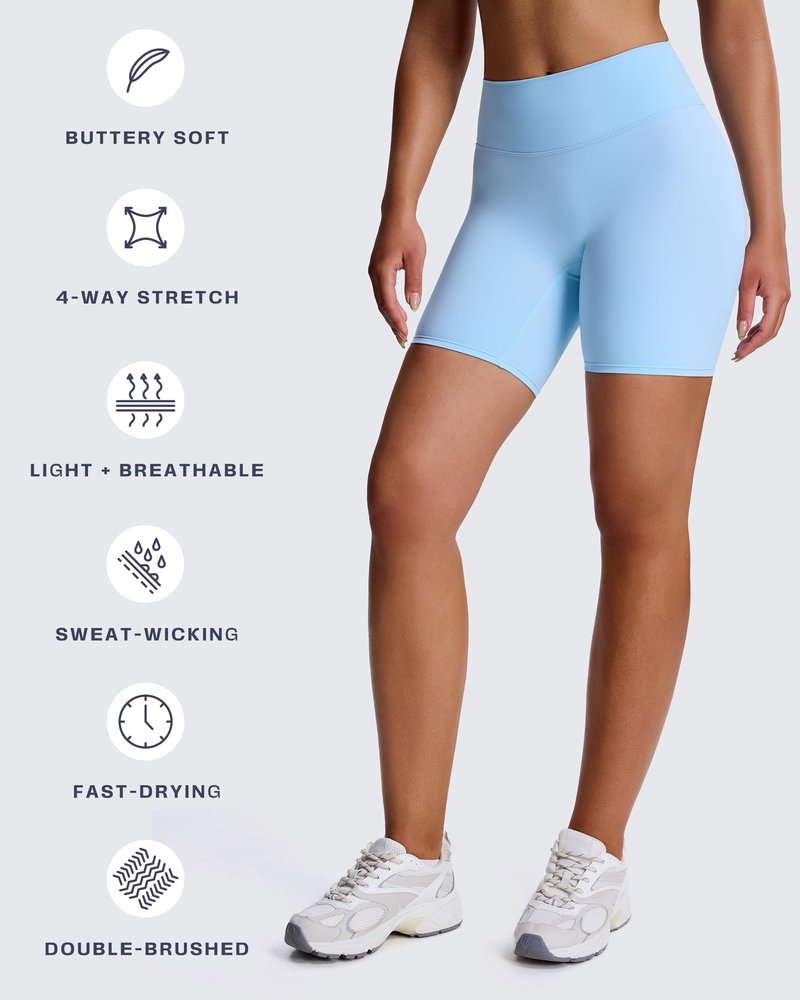 Aoxjox Trinity Workout Biker Shorts for Women Tummy Control High Waisted Exercise Athletic Gym Running Yoga Short 6" (Airy Blue, Medium)