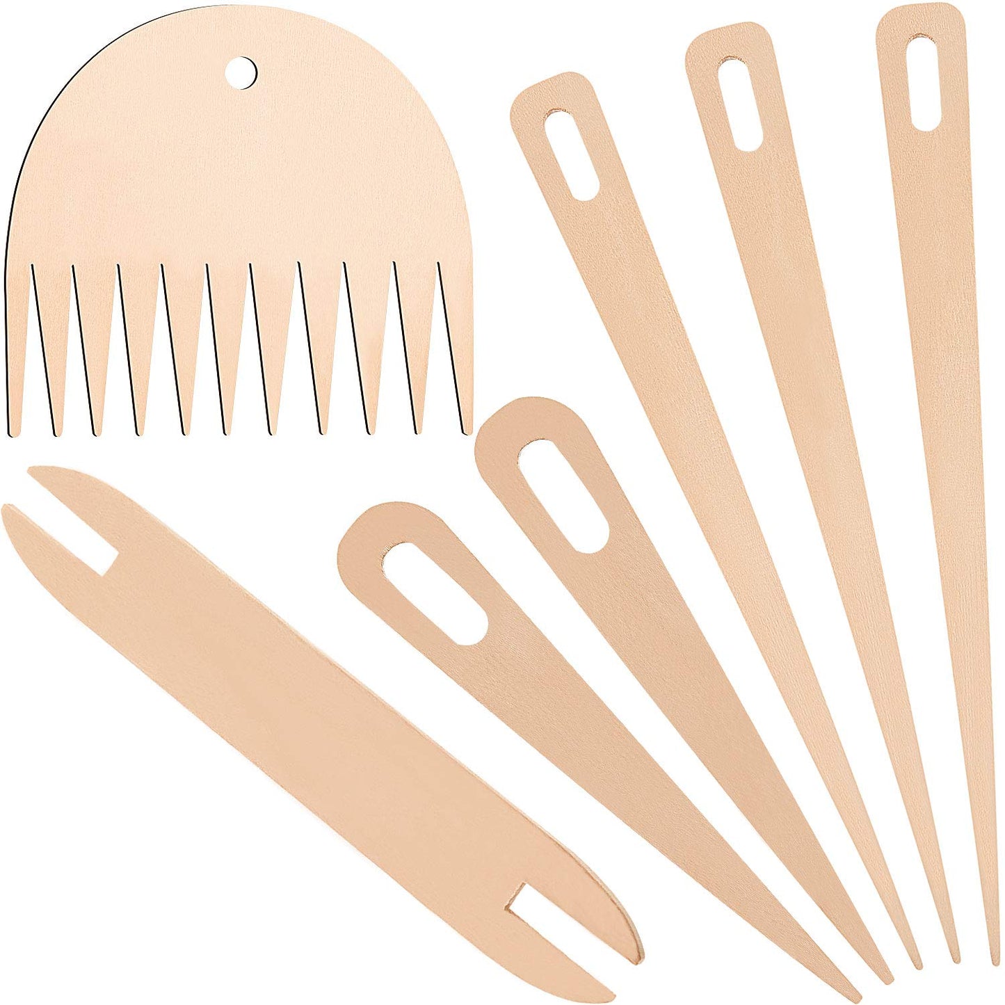 7 Piece Wood Hand Loom Stick Set - Include 5 Wooden Weaving Needles, Shuttles, Stick & Comb for Knitted Crafts DIY
