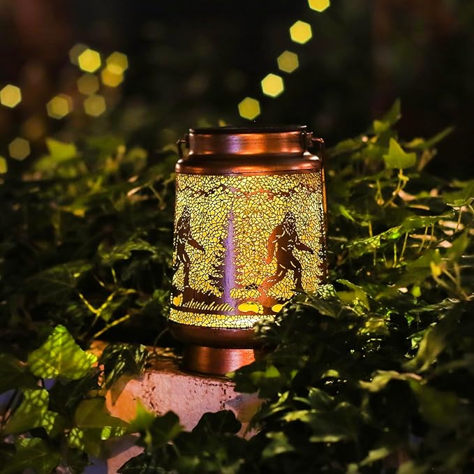 Bigfoot Solar Lanterns Outdoor Waterproof Hanging Solar Lights Big Foot Sasquatch Gifts for Men Women Metal Decorative LED Lanterns for Yard, Patio, Lawn, Tabletop, Pathway, Landscape, Garden Decor