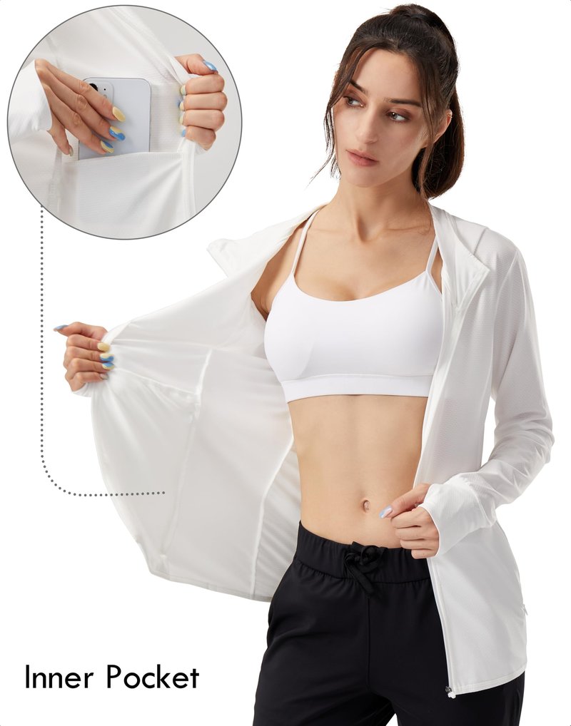 Soothfeel Women's UPF 50+ Sun Protection Hoodie Jacket Lightweight Long Sleeve Sun Shirt for Women with Pocket Hiking Outdoor B-White