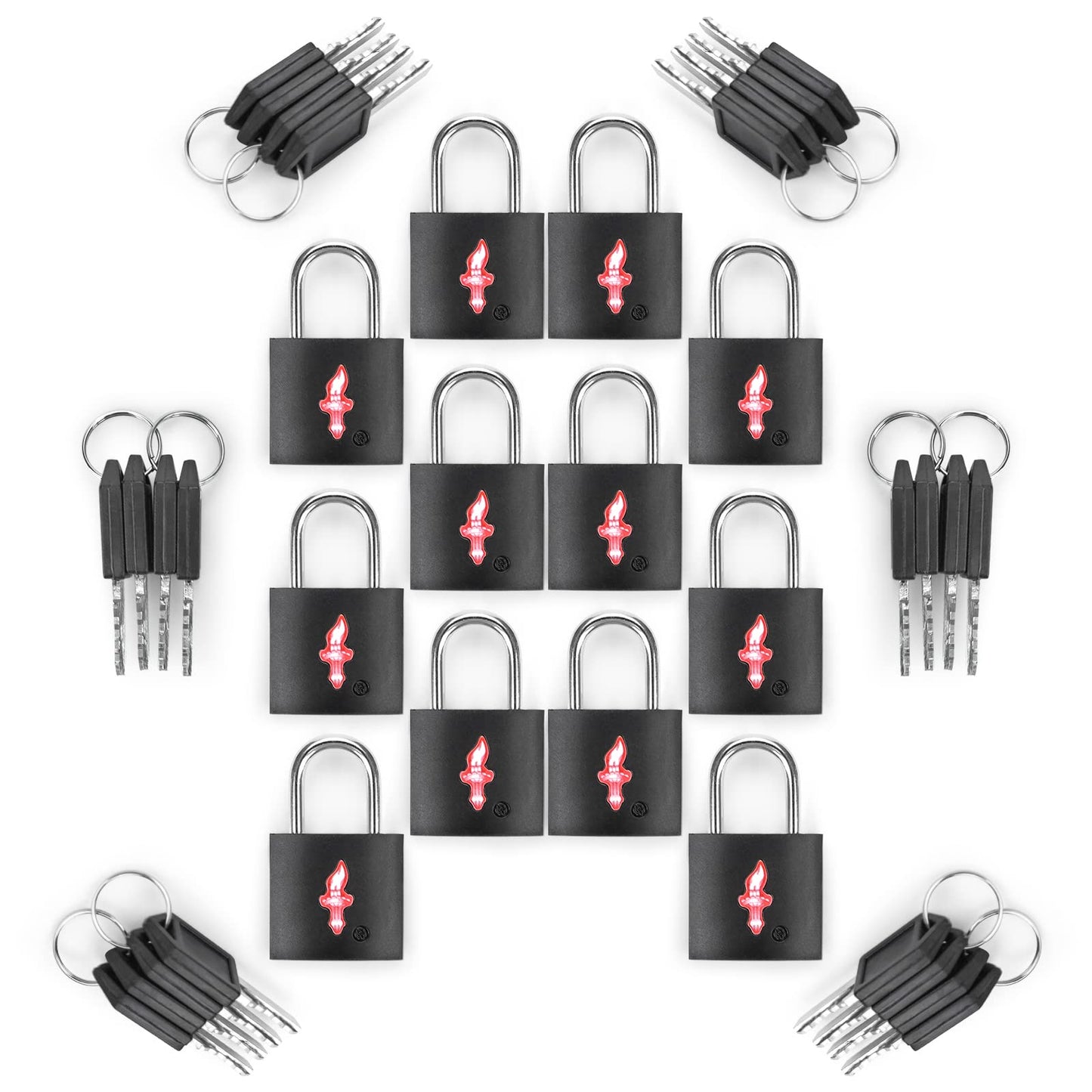 DUALCROWN 12-Pack Black Neon Square TSA Approved Luggage Lock for Suitcases, Carry-On Bags, Backpacks & Laptop Cases