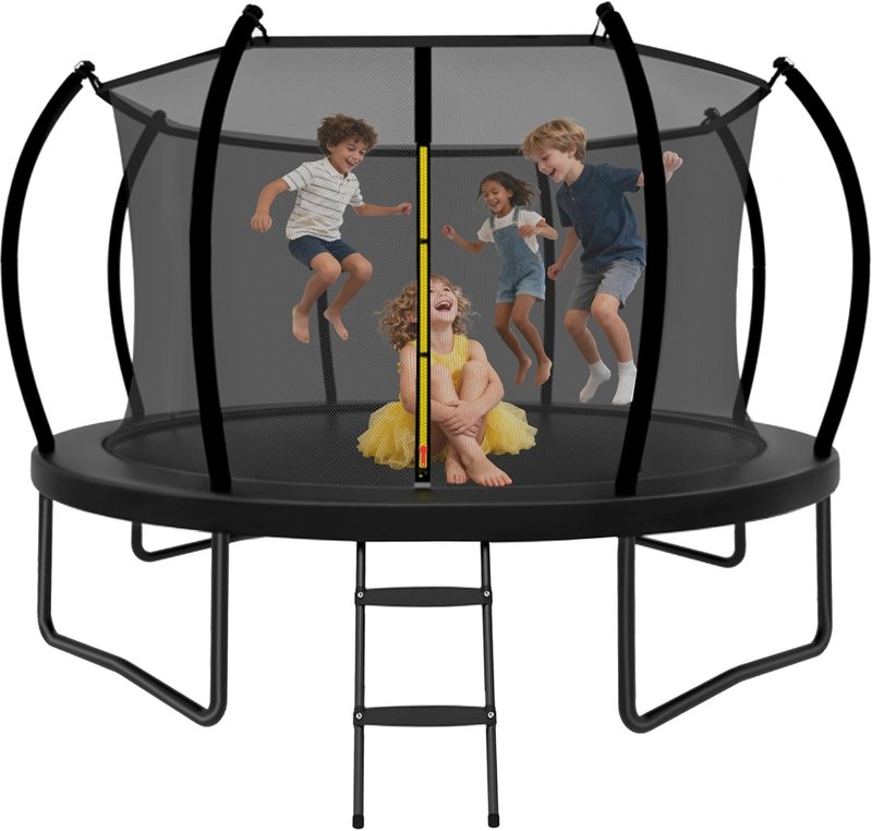 14FT Outdoor Kids Trampoline - Safety Enclosure Net & Ladder, ASTM Approved, Rust-Resistant Frame