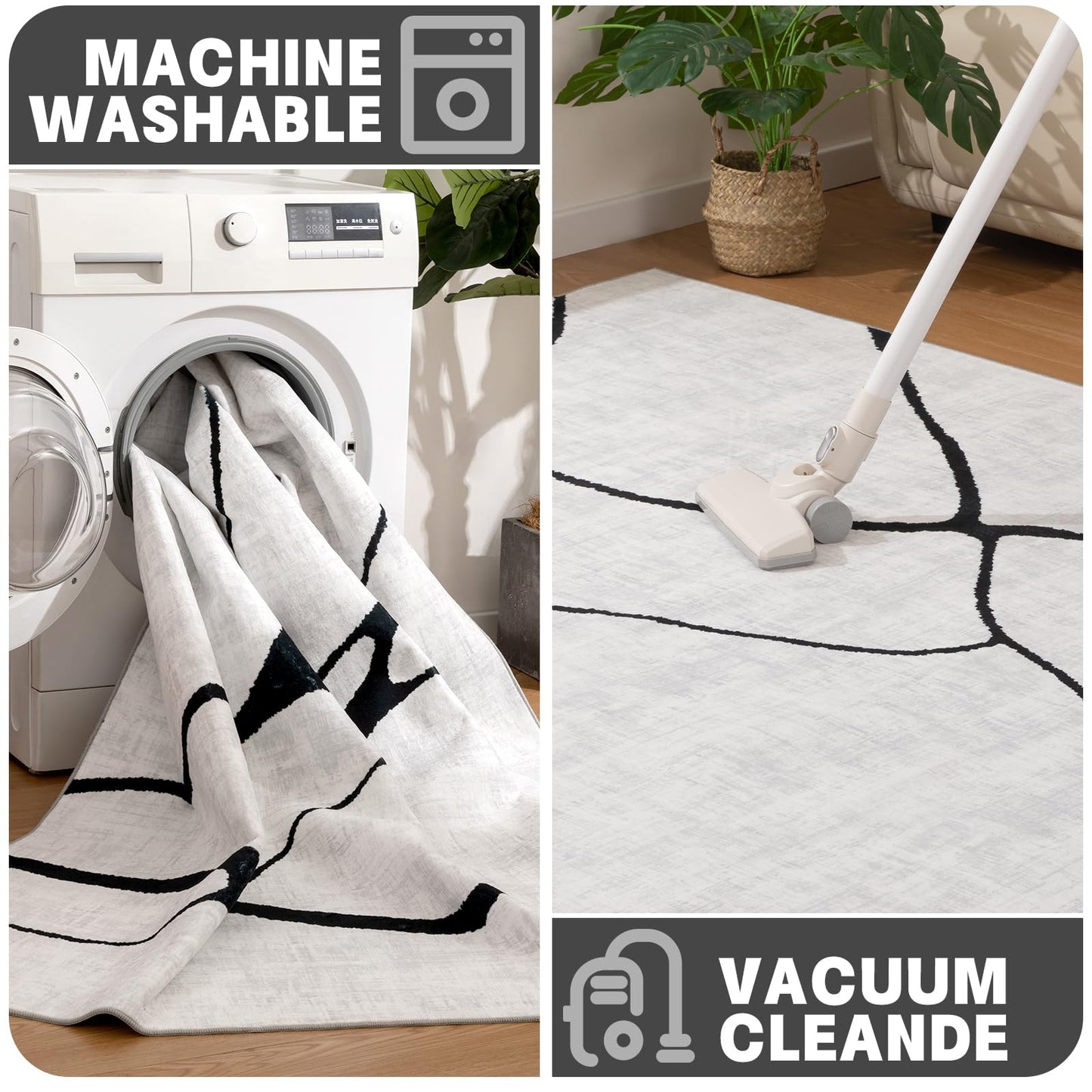 YIHOUSE 6x9 Washable Modern Abstract Black White Area Rug