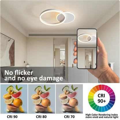 KAUCQI LED Ceiling Light, Creative LED Ceiling Lamp, 36W 3600lm, Dimmable with Remote Control 3000K-6000K, Modern Ceiling Lights for Living Room, Bedroom, Hallway, 2 Rings 55 * 40 * 6CM