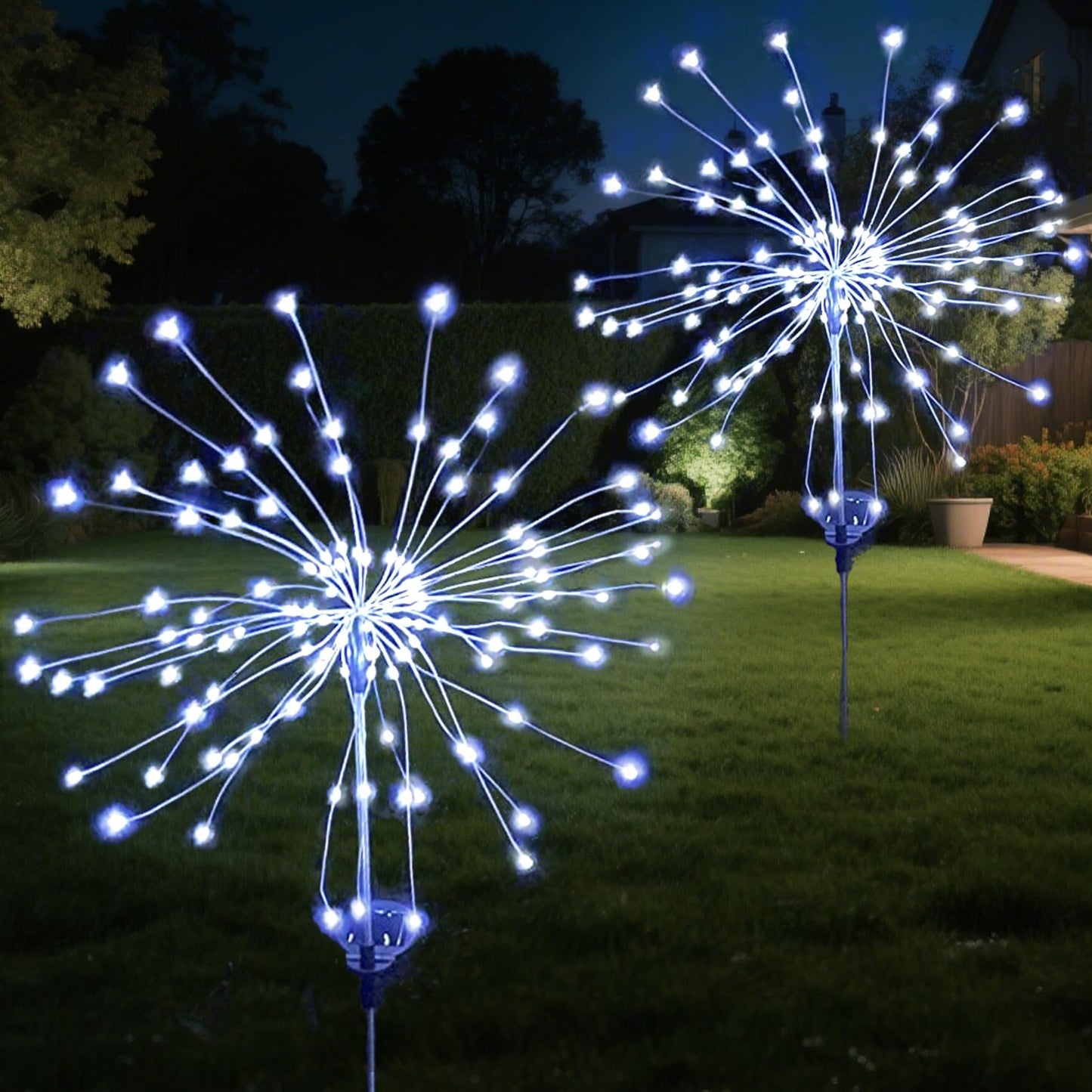 JJGoo Solar Firework Lights, 2 Pack 120 LEDs 2 Lighting Modes Solar Garden Lights Outdoor Waterproof for Yard Patio Walkway Pathway Party Wedding Christmas Decorative- Cool White
