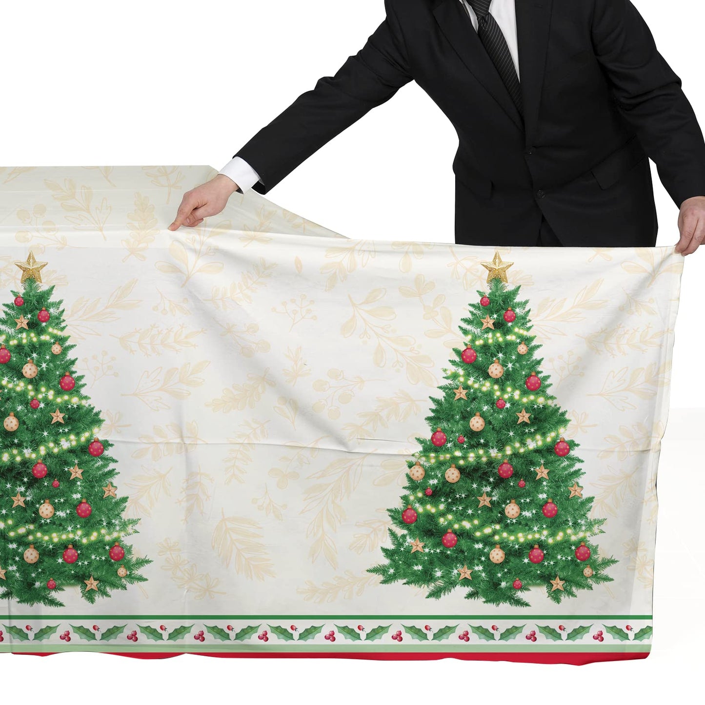 Gatherfun Christmas Table Decorations, Christmas Tree Disposable Tablecloth Waterproof Plastic Rectangular Table Cover for Merry Christmas Party Supplies, 3 PCS, 54 X 108 inch