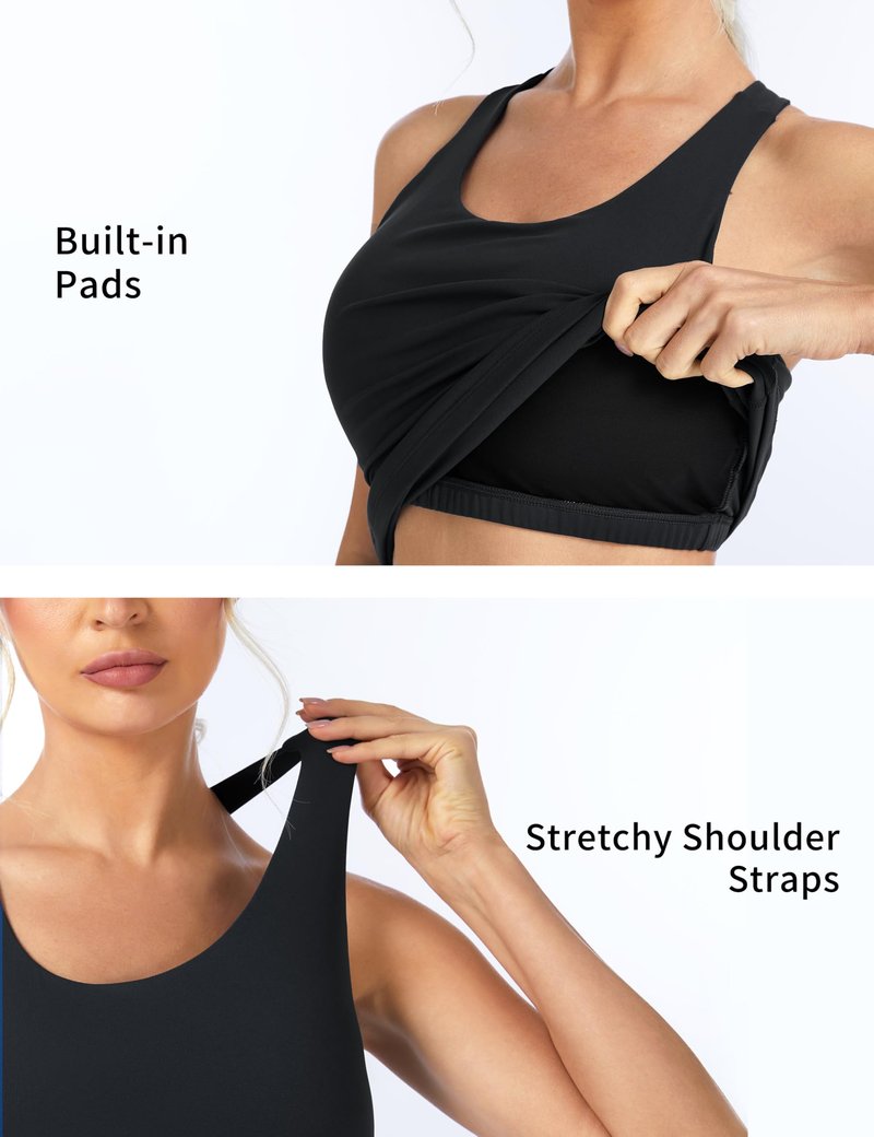 THE GYM PEOPLE Women’s Longline Yoga Sports Bra Racerback Slim Fit Sleeveless Padded Workout Tank Tops Built in Bra