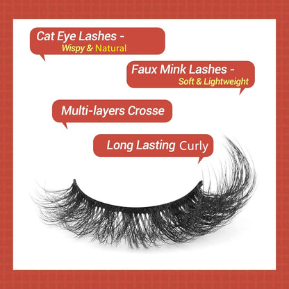 Mink Lashes Full False Eyelashes Wispy Cat Eye Lashes Strip 20MM Fox 8D Dramatic Pack 7 Pairs Fake Eyelashes by Ruairie