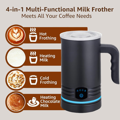 Electric Milk Frother, 4-in-1 Milk Frother and Milk Steamer, 430ml Automatic Hot & Cold Foam Maker, with Touch Screen, Perfect for Hot Chocolate, Lattes, Cappuccinos, and Macchiatos