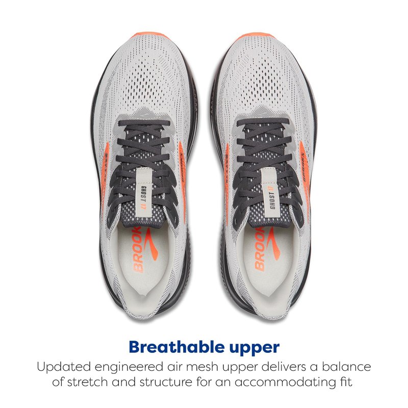 Brooks Men’s Ghost 17 Neutral Running Shoe - Oyster Mushroom/Orange/Ebony - 9.5 Narrow