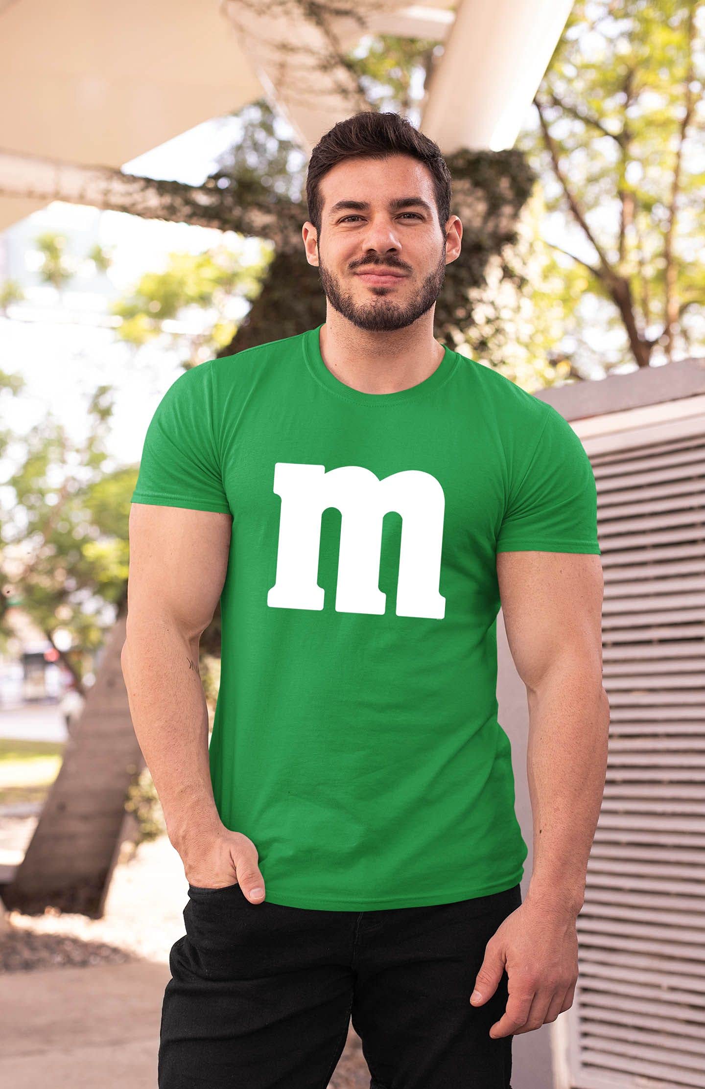 Letter M Halloween Costumes T-Shirt | Funny Cool Graphic Tee Idea | for Men Irish Green
