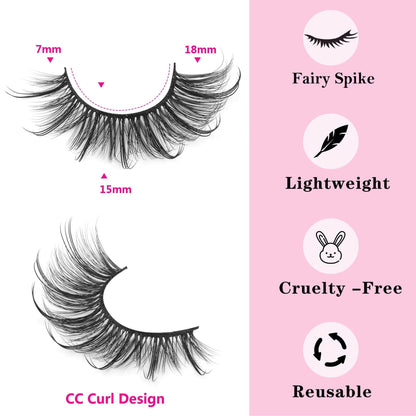 Geeneiya Lashes Wispy Mink Natural Eyelashes Spikes Lash Extensions Look Fluffy False Eyelashes 18mm Long Strip Lashes Cat Eye Eyelashes Fairy Look 7 Pairs Multipack