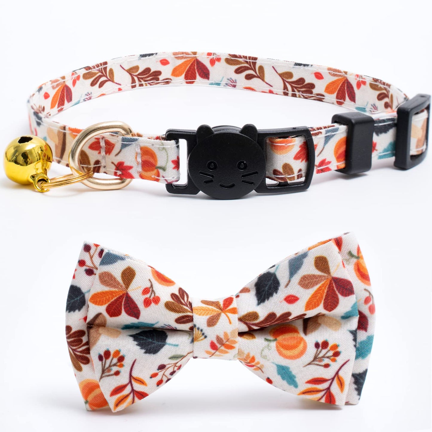 2 Pack Cotton Fall Cats Collar with Bow Tie Orange Green Cat Collars for Girl Female Boy Male Cat Collar with Bell Halloween Collars for Cats