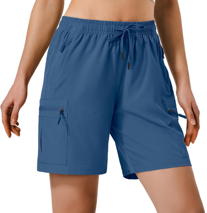 Hugut Women's Lightweight Hiking Cargo Shorts Quick Dry Athletic Shorts Camping Travel Golf Zipper Pockets Water Resistant Blue