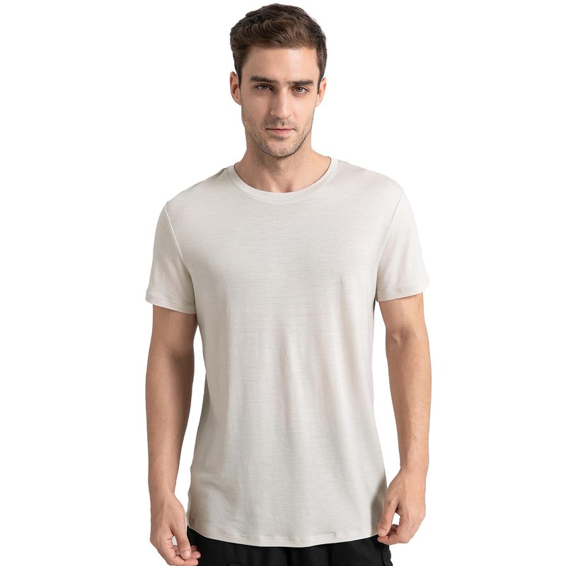 innotree Men's Merino Wool T-Shirt, 100% Organic Merino Wool Undershirt Lightweight Crew Short Base Layer for Hiking,Light Gray,Small