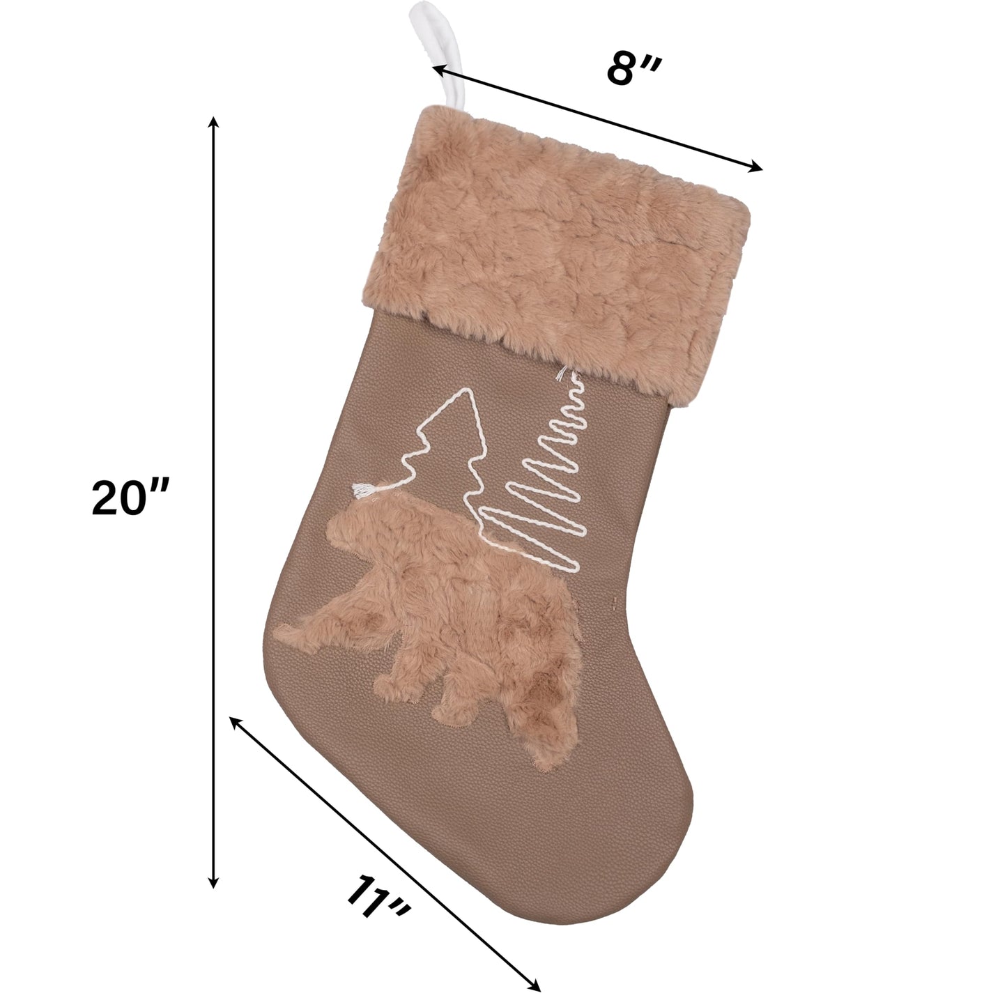 GEX Christmas Stockings 4 Pack for Family Soft Pleather with Rope Stitch Embroidery Large 20" Faux Fur Boho Rustic Farmhouse Country Stockings for Xmas Fireplace Decoration (Set of 4)