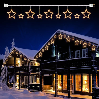 Christmas Star Window Lights with 9 Drops - 13ft Star Icicle String Lights with 150 Mini Bulbs, Plug-in Connectable Curtain Hanging Lights for Christmas Home Indoor Outdoor Party Holiday Decor