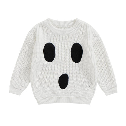 Afunbaby Baby Girl Boy Knit Sweater Blouse Pullover Sweatshirt Warm Crewneck Long Sleeve Tops for Infant Toddler (White Halloween Ghost, 12-18 Months)