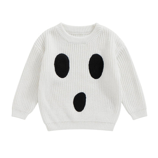 Afunbaby Baby Girl Boy Knit Sweater Blouse Pullover Sweatshirt Warm Crewneck Long Sleeve Tops for Infant Toddler (White Halloween Ghost, 12-18 Months)