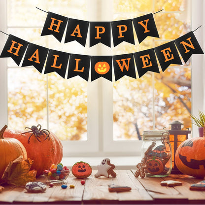 MiniRed Halloween Banner, Happy Bunting Banner with Pumpkin Sign, Halloween Party Decorations Supplies