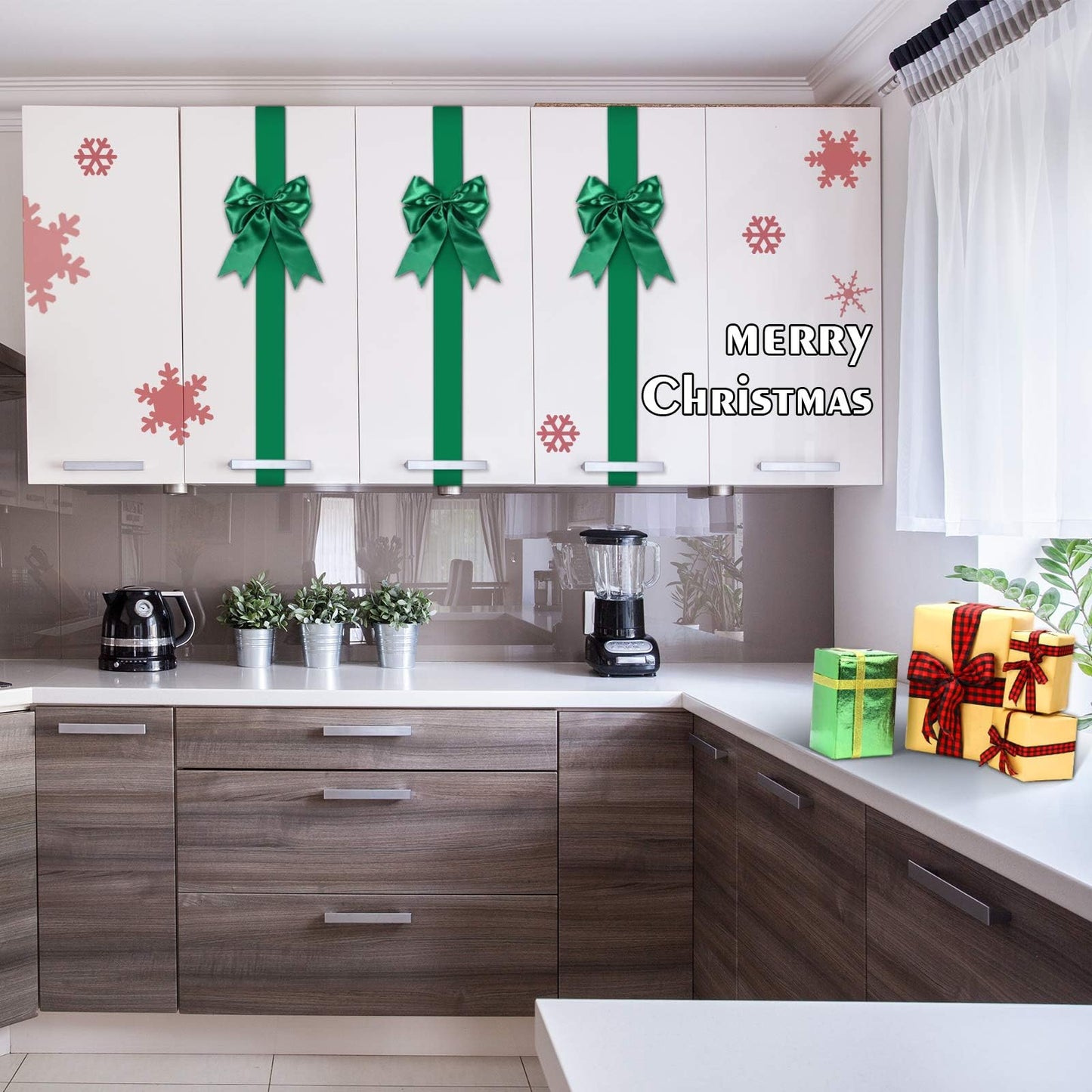 WILLBOND 4 Pcs Green Christmas Cabinet Ribbons Bows Large Green Bow Christmas Door Kitchen Cabinet Ribbon Bows Locker for Xmas Holidays Party Decorations Supplies