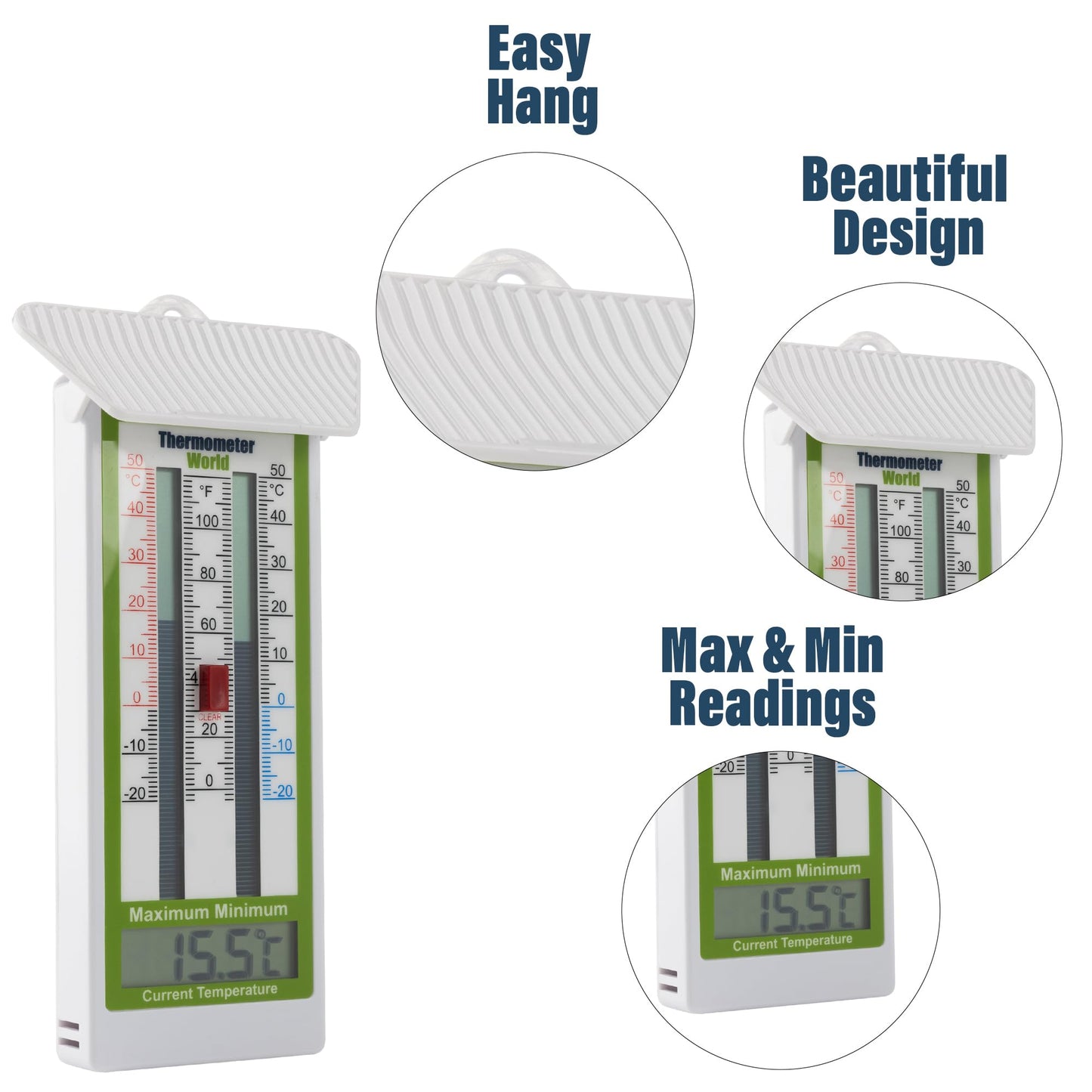 Digital Max Min Greenhouse Thermometer Room Temperature - Classic Max Min Thermometer to Measure Maximum and Minimum Temperatures - Easy Wall Mounted Greenhouse Accessories Indoor or Outdoor