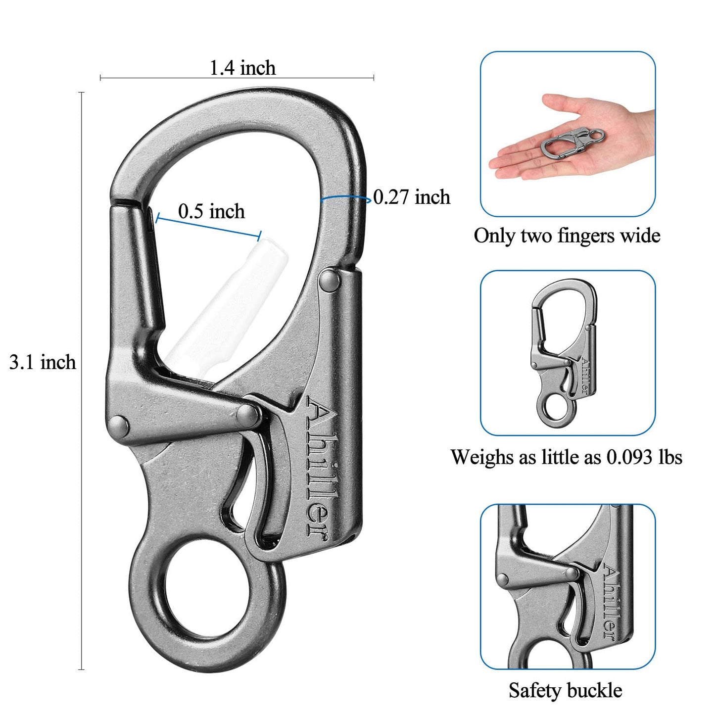 Ahiller Carabiner Clip, Double Anti-Misopening Locking Design, 3" Zinc Alloy Heavy Keychain for Outdoor Camping Hiking, Key Ring Clip (Gunmetal-2P)