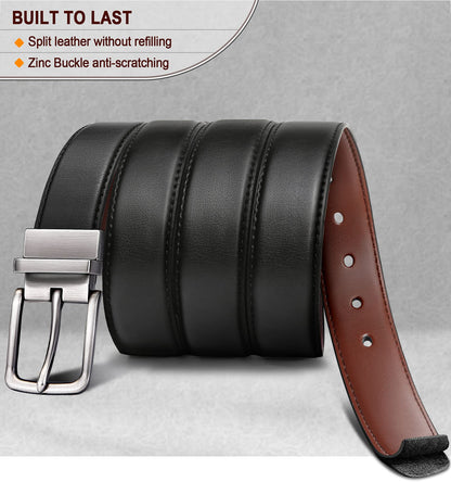 BULLIANT Men's Belt,Reversible Belt Adjustable For Gift Men 1.25”-Cut For Fit-2 Sides in 1 Belt(Not 2)(Black/Light Brown,24"-26" Waist Adjustable)