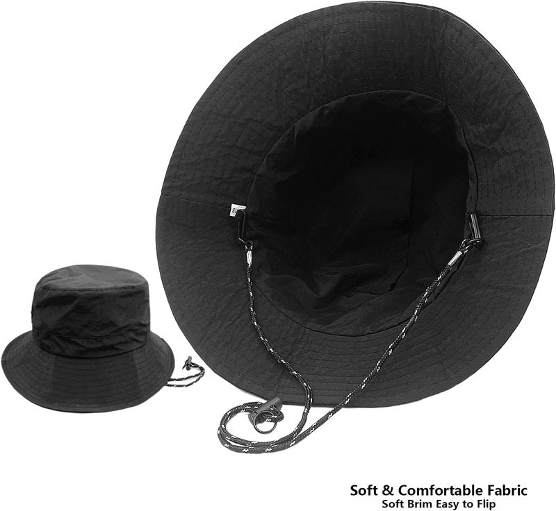 Waterproof Bucket Rain Hat - Quick Dry Packable Boonie Hat with UV Protection | Adjustable Chin Strap