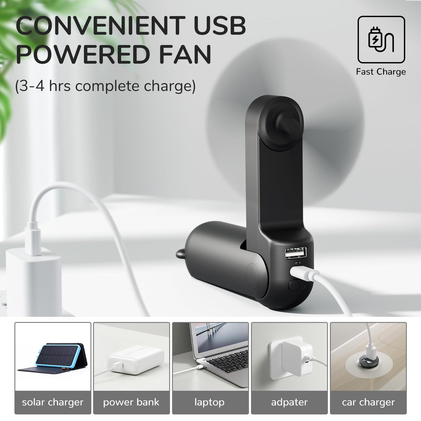 JISULIFE Handheld Fan with 4500 mAh Powerbank Max 37 Hours Runtime, Pocket Portable Battery Operated or USB Powered Folding Personal Fan, 3 Speeds, Gifts for Women Men Kids Gift for Festival-Black