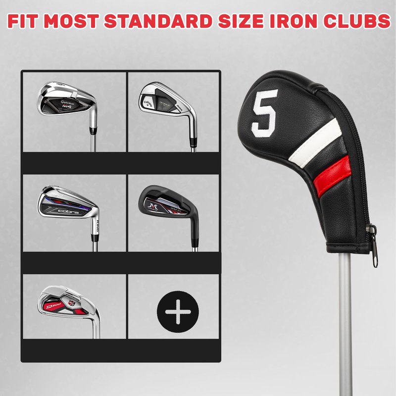 Big Teeth Golf Iron Headcovers, Colorful Iron Golf Club Covers Zipper Closure, Black and White Big Number Iron Golf Club Covers for Men