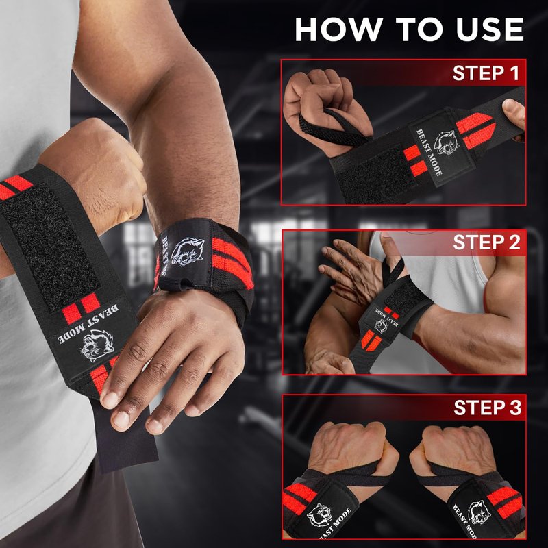 TECEUM Weightlifting Wrist Wraps with Thumb Loop – Black and Red – Arms on Fire – 18 inch – Heavy-Duty Workout Wrist Support & Protection – Ideal for Powerlifting, Strength Training, Bodybuilding