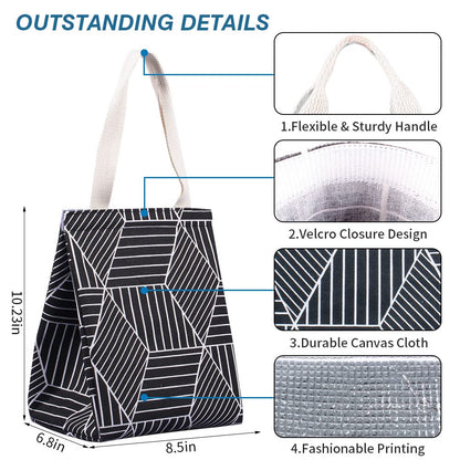 iknoe Insulated Lunch Bag for Women & Adults, 9L Foldable Wide-Open Cooler Bag with Pockets, Leakproof & Portable, for Picnic, Office, Beach, Black Rhombus