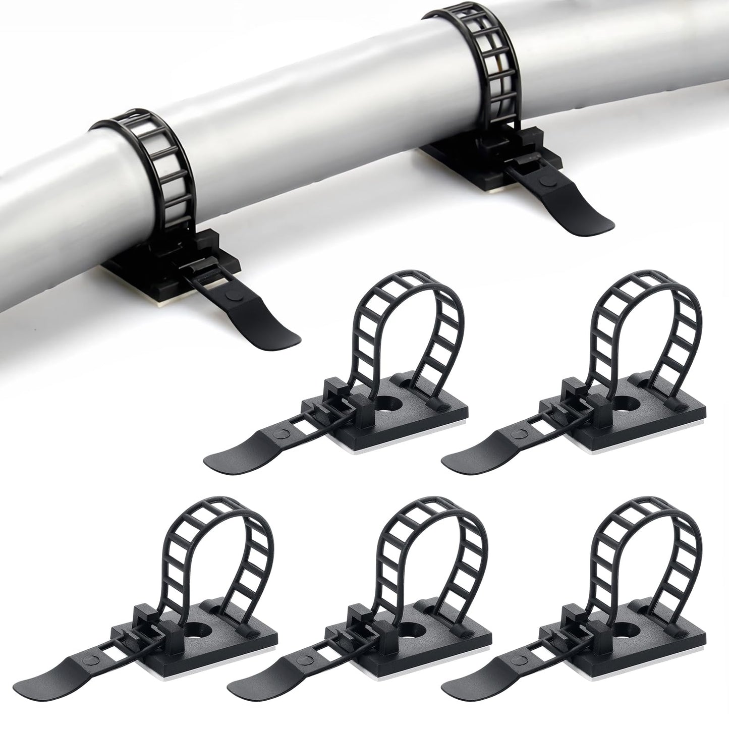 100PCS Adhesive Cable Ties Cable Clips, Self-adhesive Nylon Cable Straps, Adhesive Cable Management Clips for Wire Management (Black-Adhesive Cable Ties)