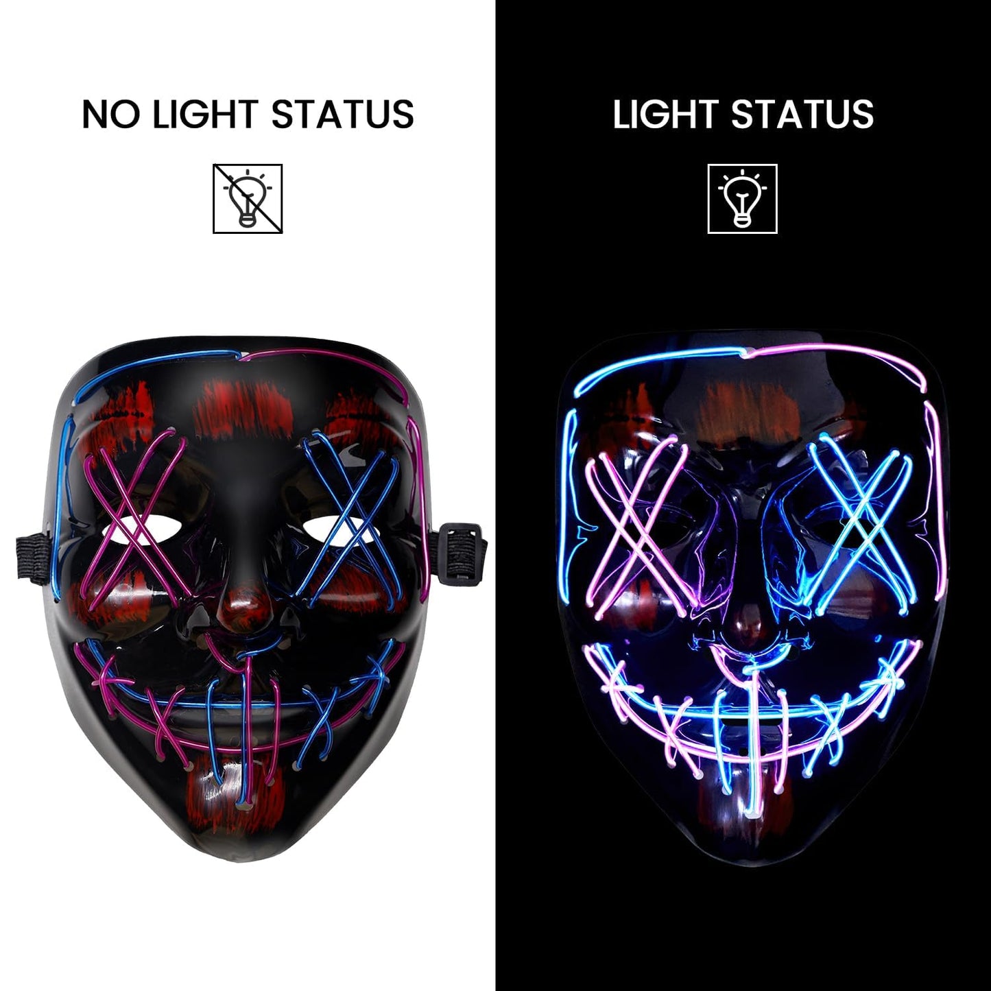 BOMLY Halloween Purge Light Up Scary Mask - LED EL Wire Mask for Festival Party Gifts