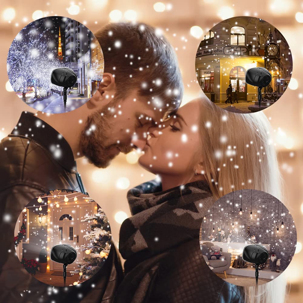 Elec3 Christmas Snowfall Projector Lights, Indoor Outdoor Holiday Snow Lights with Remote Control, White Snow for Halloween Xmas Party Wedding Garden Christmas Landscape Decoration