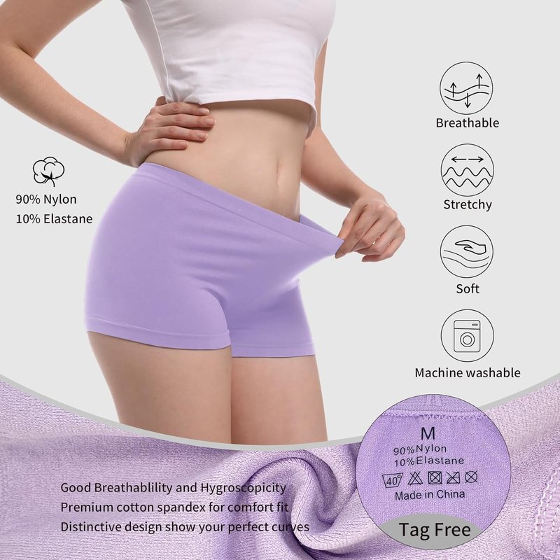 Seamless Boyshorts - Stretch Nylon Full Coverage Boxer Briefs | Anti-Chafing Women’s Panties (4 Pack)