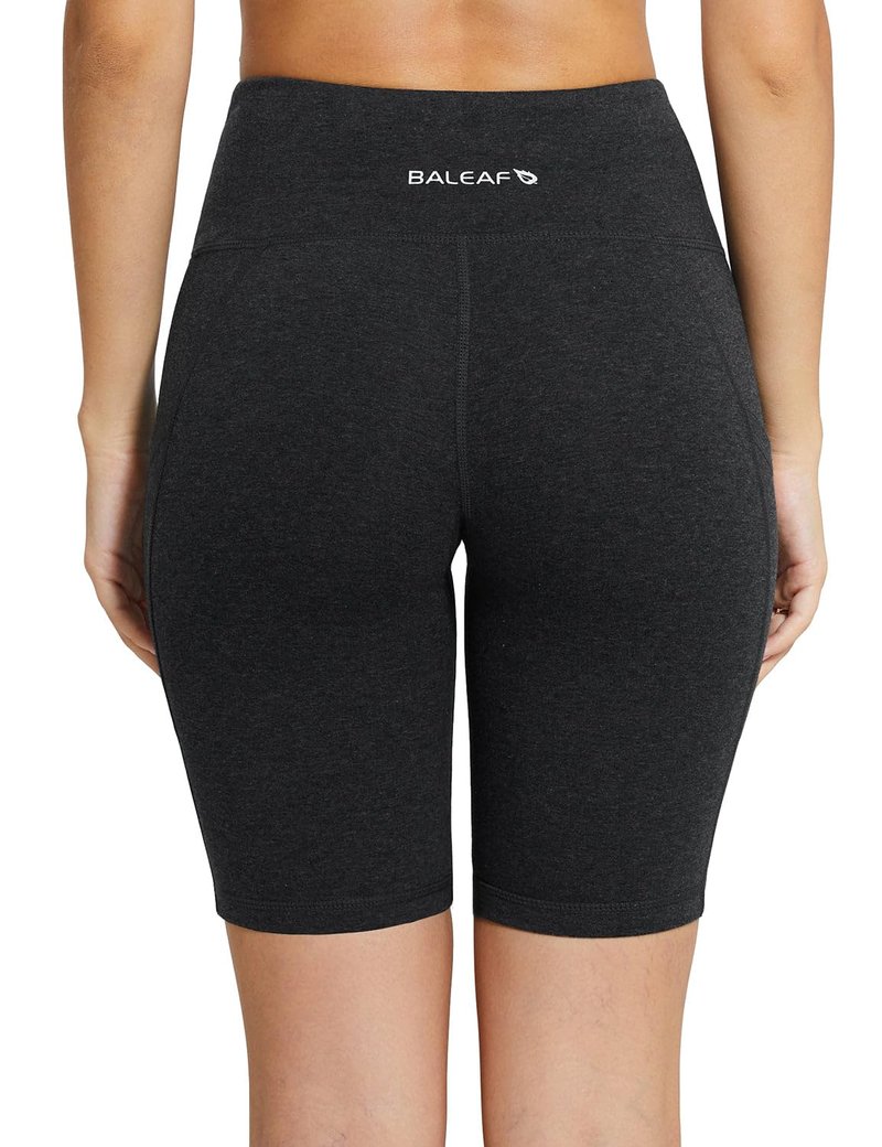 baleaf Biker Shorts Women Yoga Gym Workout Spandex Running Volleyball Tummy Control Compression with Pockets 8" 2-Pack Black/Charcoal M
