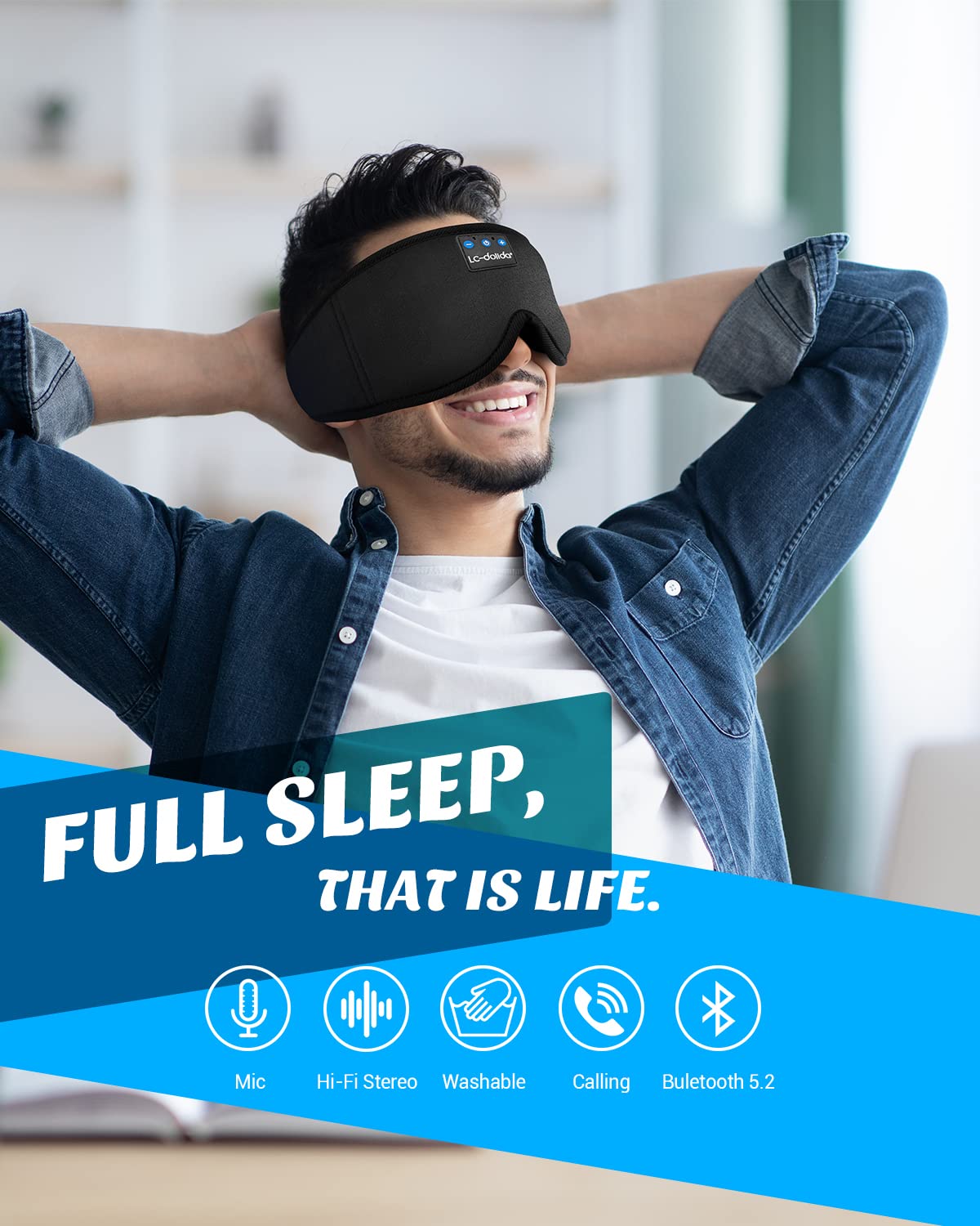 LC-dolida Sleep Headphones, White Noise Bluetooth Sleep Mask 3D Wireless Timing Eye Mask for Sleeping, Sleep Mask with Bluetooth Headphones for Side Sleepers Travel Yoga, Cool Gadgets for Men Women