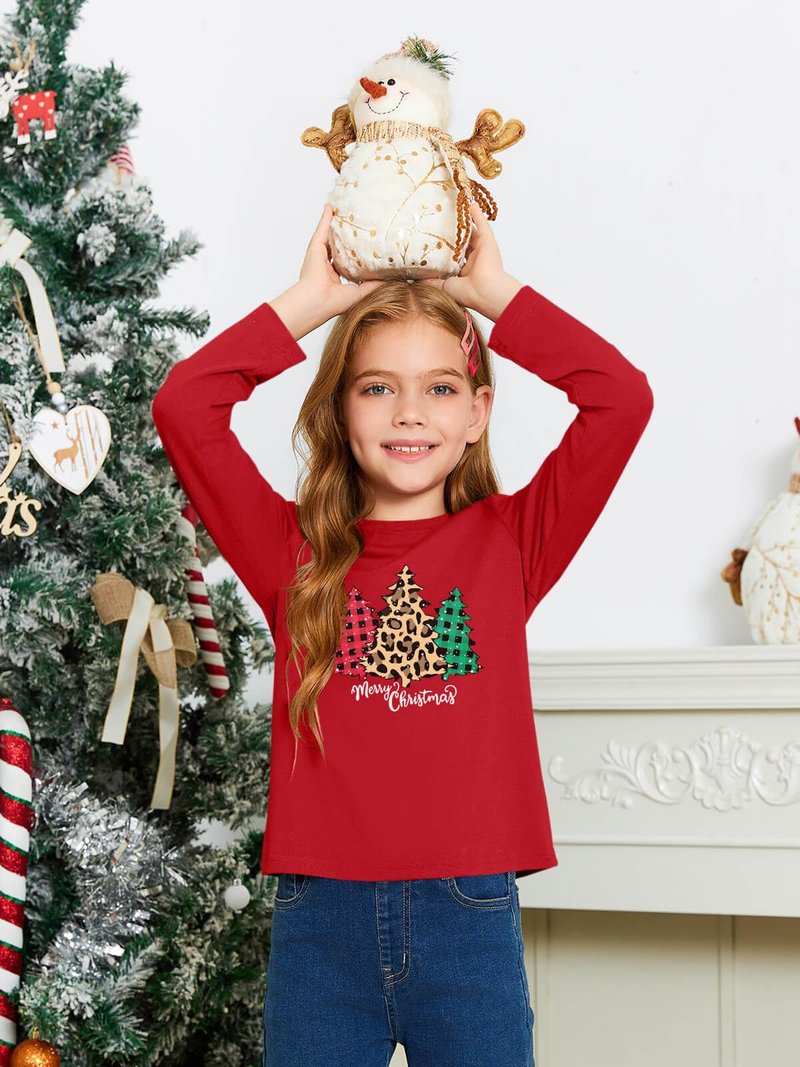 Haloumoning Girls Long Sleeve T Shirts Kids Fall Tops Crewneck Basic Tees 5-14Y
