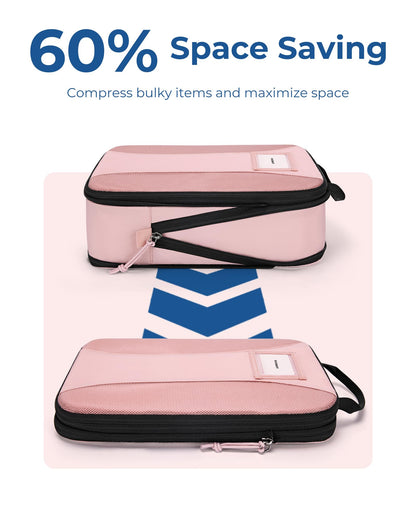 BAGSMART Compression Packing Cubes, 6 PCS Packing Cubes for Suitcases, Travel Bags Organizer for Luggage, Lightweight Packing Cube for Travel Essentials, Pink